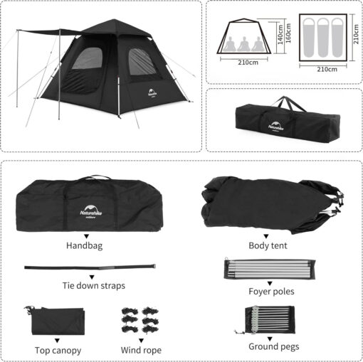 Naturehike Ango 3 Otomatik Çadır - Black Edition - Görsel 8