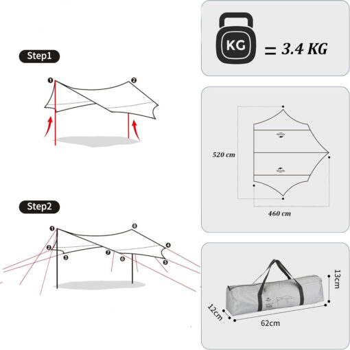 Naturehike Hexagonal Gölgelik Tarp Büyük Boy - Görsel 9