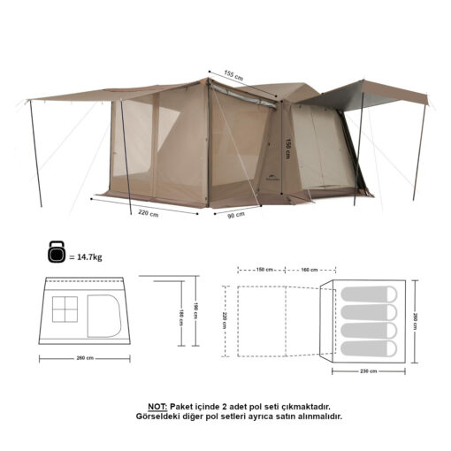 Naturehike Village 6 Çadır - Kış Bahçeli Glamping Çadır - Görsel 9